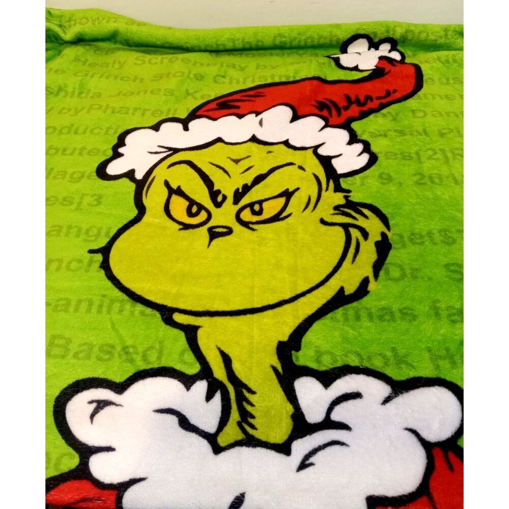 The Grinch Throw Blanket Or Wall Decor Medium 50x38 Green Red White Holiday Soft